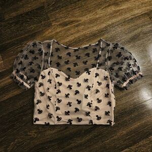 Hot Topic Sheer Sleeve Top with Glitter Design